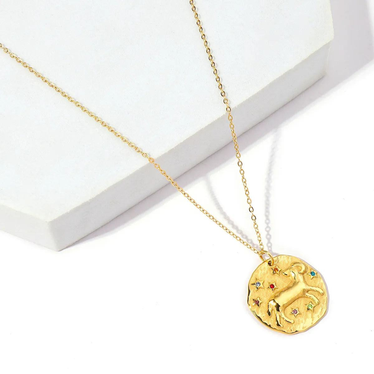 Necklaces With Tight Locks-Stainless Steel 18K Gold Plated Simple Style Streetwear Geometric Inlay Zircon Pendant Necklace