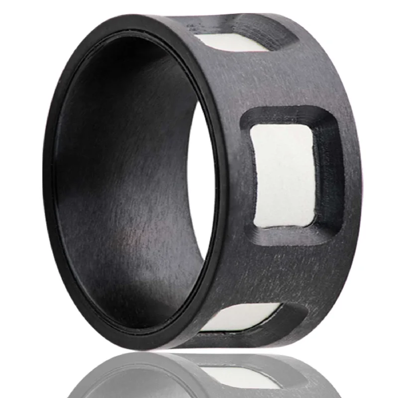 Best Score Rings-Flat Zirconium Ring with Windows of an Inlay of Argentium Silver