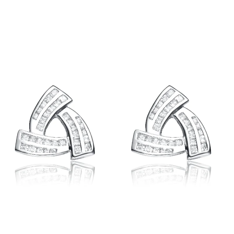 Earrings For Warm Weeks-Cubic Zirconia Sterling Silver Rhodium Plated Triangle Shape Earrings