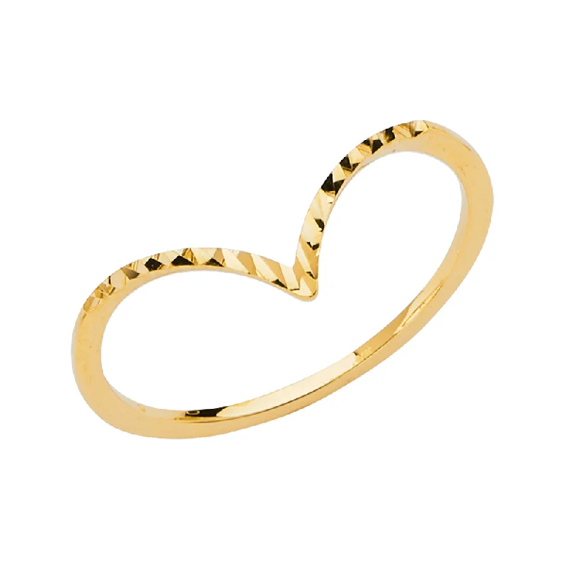 Rings For Soft Flair-14K Solid Gold V Shape Diamond Cut Stackable Ring