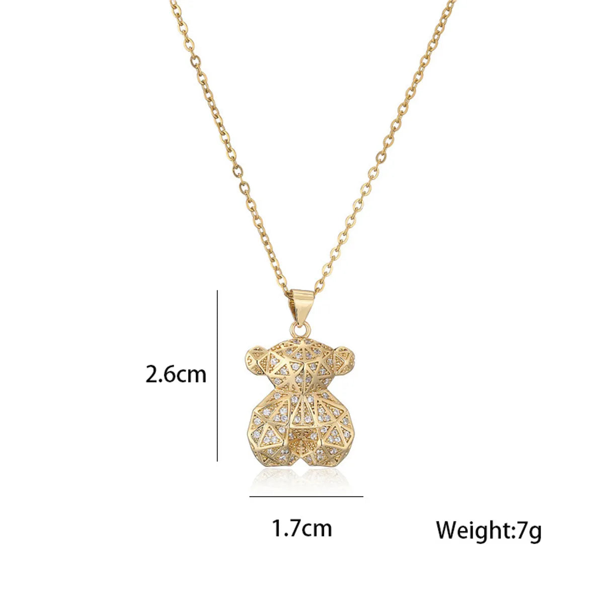 Necklaces For Crisp Wear-Copper-plated 18k Gold Micro-inlaid Zircon Bear Pendant Necklace