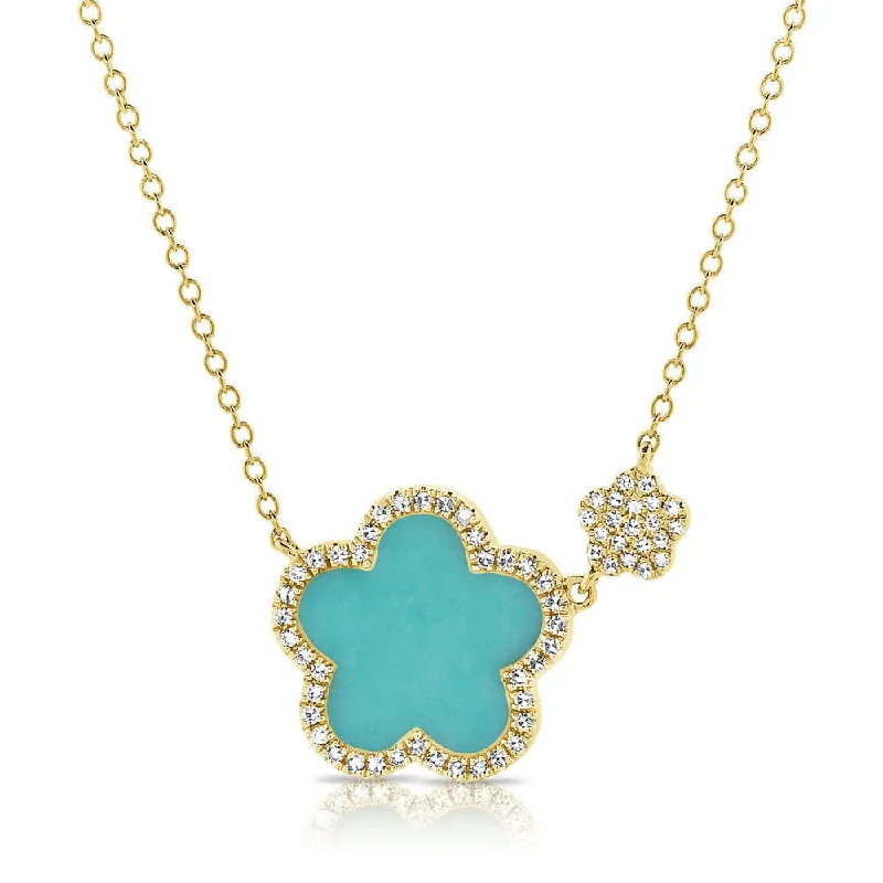 Best Soft Necklaces-14k Gold & Diamond Turquoise Clover Necklace