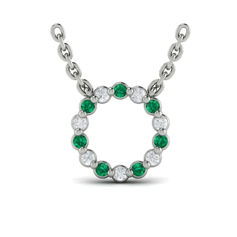 Best Flat Necklaces-Diamond and Emerald  Open Circle Pendant Link Necklace