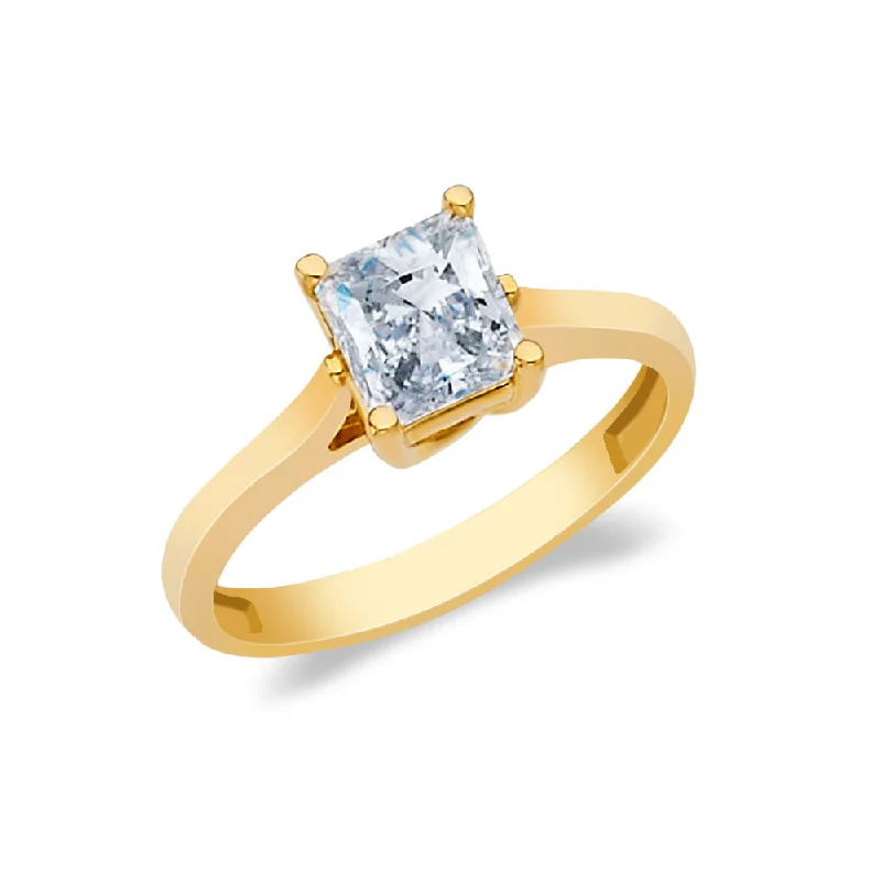 Rings With Bold Mounts-14K Gold  Princess Cut CZ Wedding Engagement Ring