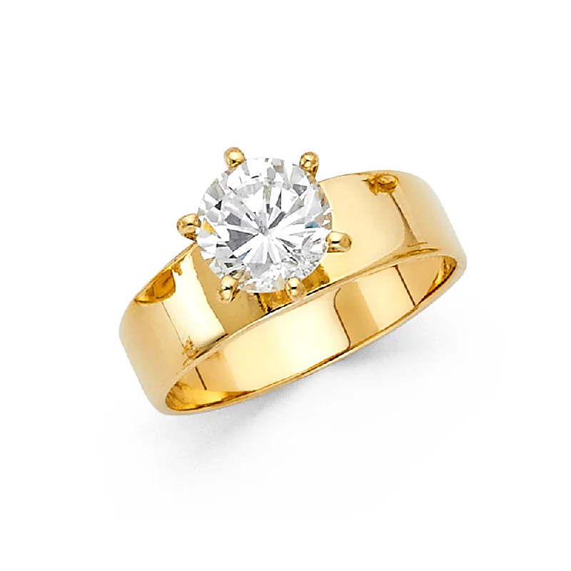 Rings Gem Secrets-14K Solid Gold Round Cut CZ Solitaire Women's Engagement Wedding Ring