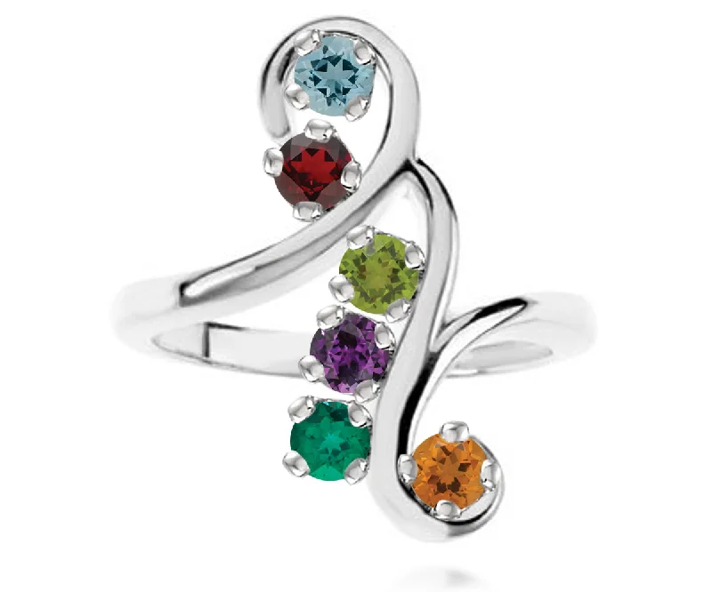 Rings With Agate Inlays-Curls and Swirls Mothers Birthstone Family Silver Ring