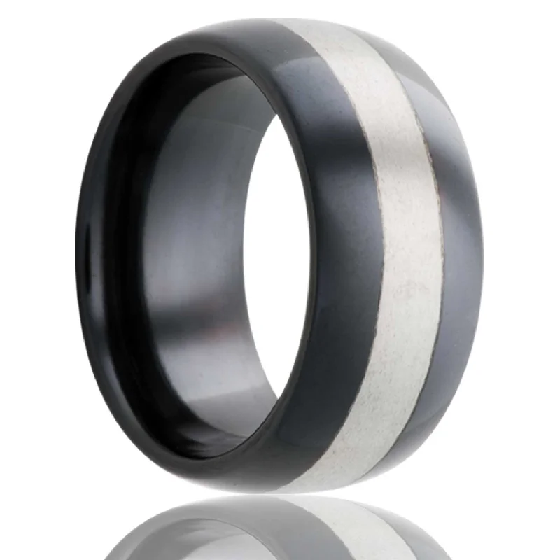 Rings For Tireless Adults-Dome Zirconium Band with a Stripe Ring