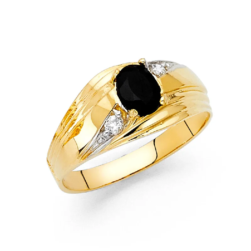 Rings For Tandem Layers-14K Solid Gold 10MM Black CZ Men's Ring