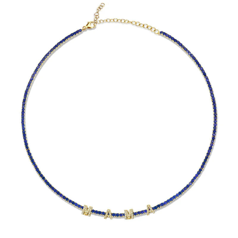 Necklaces For Tall Flair-Perfect Personalized Collar Tennis Necklace - Blue Sapphire / 14k Yellow Gold