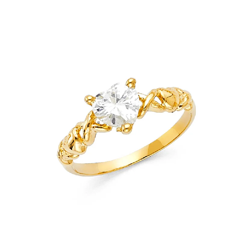 Rings For Toddler Fingers-14K Solid Gold Heart Shaped CZ Fancy Ring