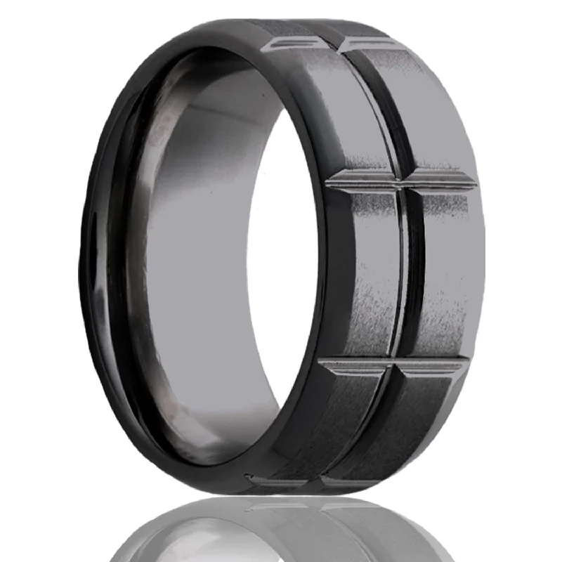 Rings Upkeep Rituals-Double Rectangle Satin Black Zirconium Ring