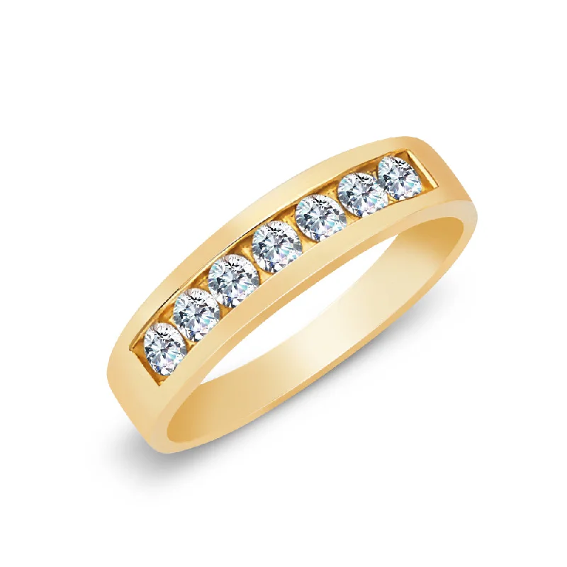 Rings For Dawn Patrols-14K Solid Gold CZ Men's Band Ring