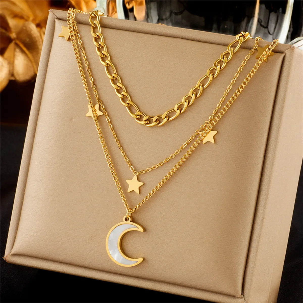 Necklaces Low-Cost Finds-Vintage Style Moon Titanium Steel Plating 18k Gold Plated Layered Necklaces