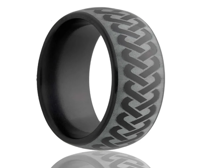 Rings Mend Hacks-Black Laser Engraved Braided Ceramic Ring