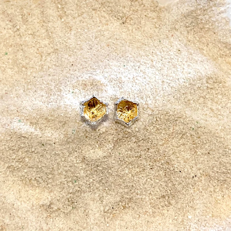 New Glint Earrings-Honeycomb 14K Gold and Sterling Silver Post Earrings