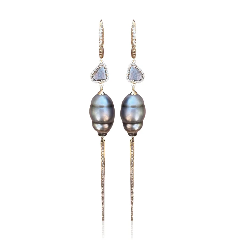 Best Find Earrings-Tahitian Pearl and Diamond 14k Drop Earrings