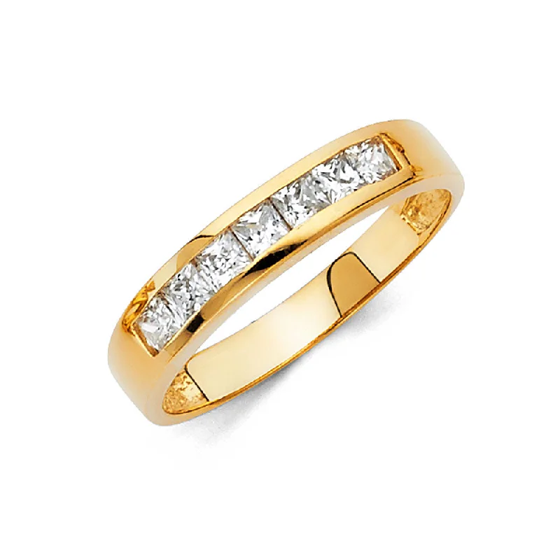 Rings For Knotted Bands-14K Solid Gold Princess Cut CZ 4MM Engagement Wedding Band Ring