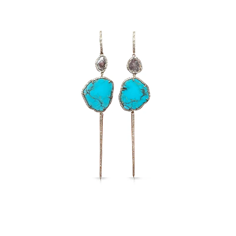 Earrings For Full Fun-14k Gold and Diamond Turquoise Earrings 1