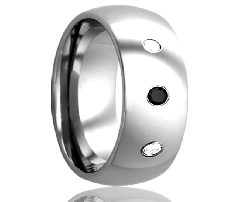 Top Forge Rings-Cobalt Domed Black & White Diamond Ring