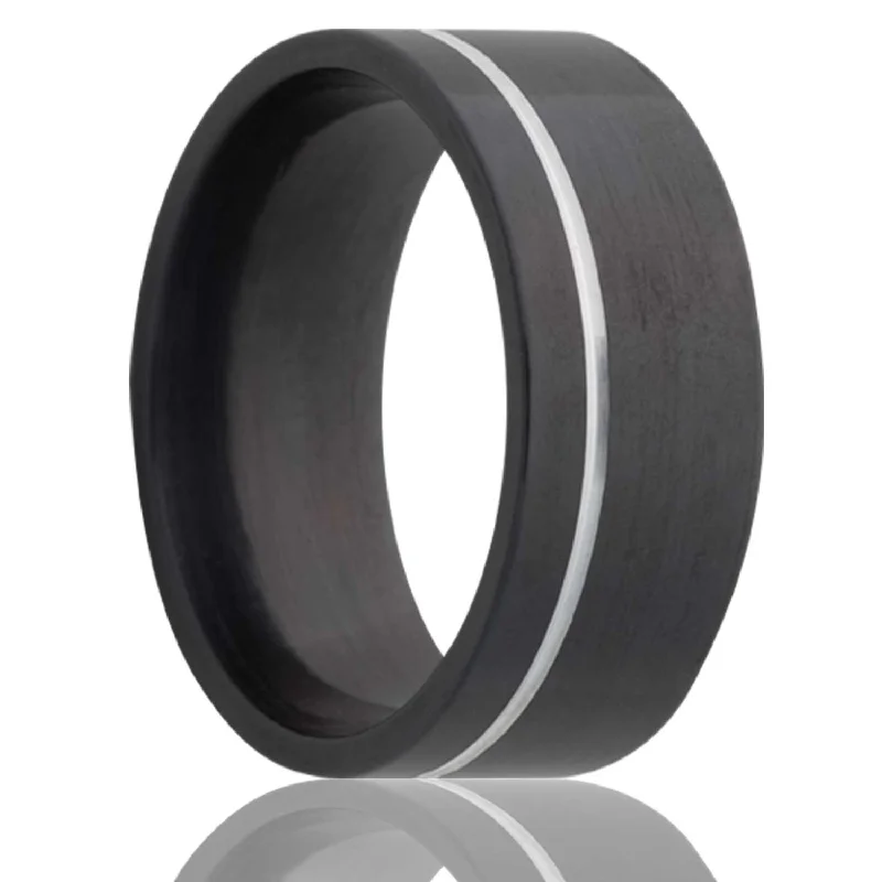 Rings For Wild Spark-Flat Zirconium Band with an Offset Decorative Groove