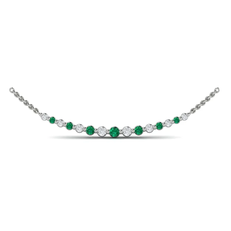 Necklaces For Broad Chests-Diamond and Emerald  Curved Bar Necklace