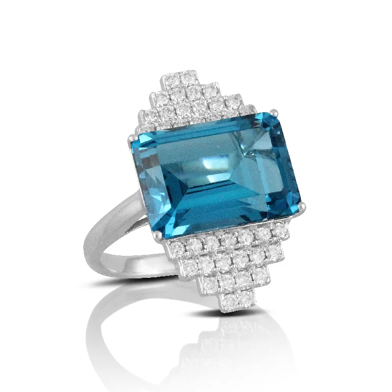 Rings With Fluid Curves-London Blue Topaz and Diamond Ring