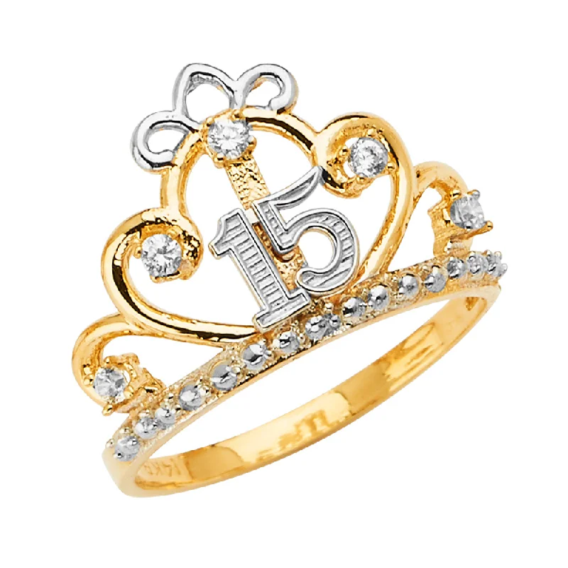 Rings For Explorer Spirits-14K Solid Gold QuinceaneraÂ Princess Crown OR Tiara Ring