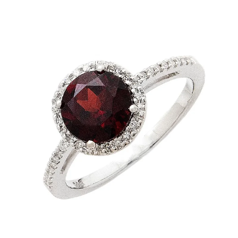 Rings With Etched Finish-14k White Gold Garnet and Diamond Fashion Ring