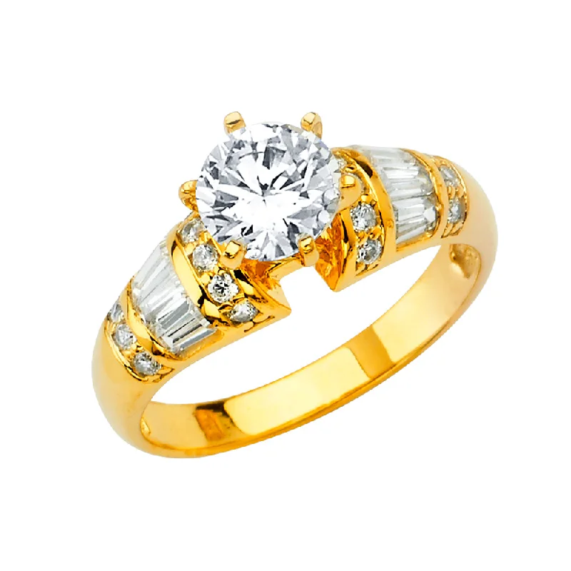 Rings For Travel Pouches-14K Solid Gold Round Cut Solitaire CZ Wedding Engagement Ring