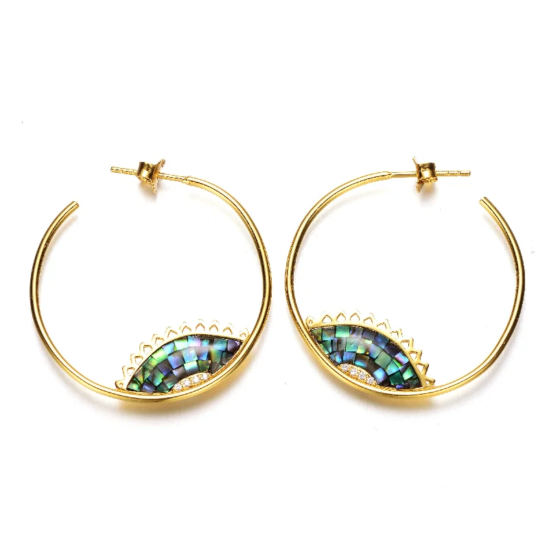 Earrings For Rock Glow-Océan Abalone Shell Inlaid Hoop Earrings