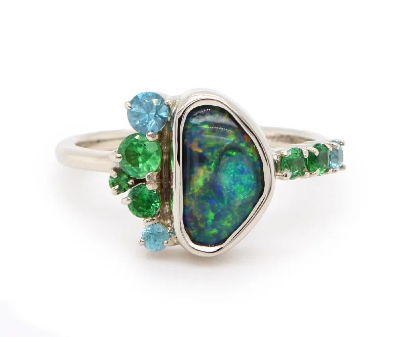 Chill Rings For Cool-Offset Opal and Green Garnet Zircon Ring