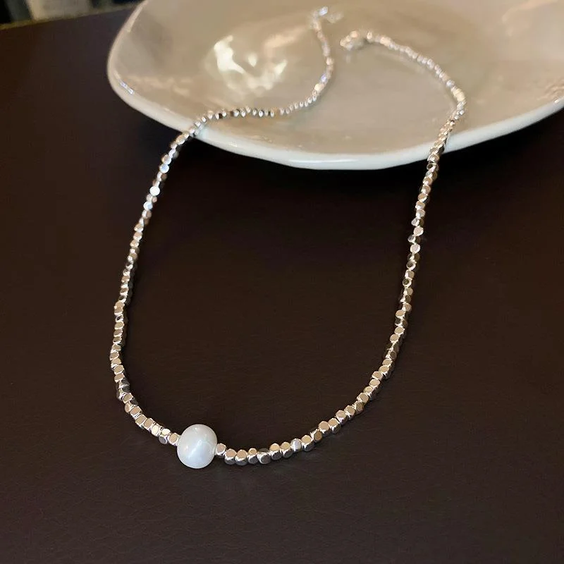 14# Necklace-Silver-Broken Silver Pearl