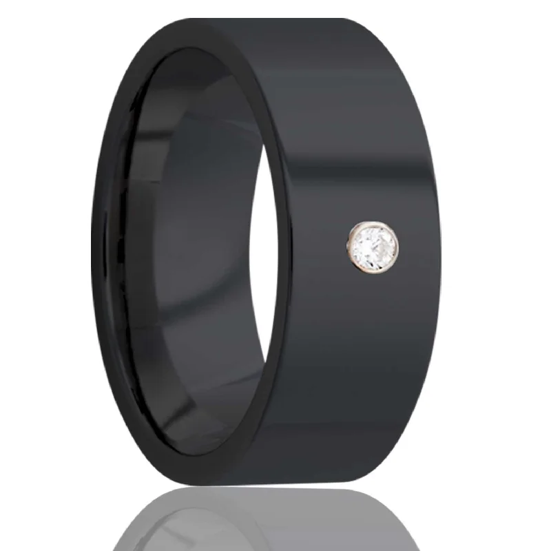 Rings For Ageless Wearers-Flat Zirconium Band With A Bezel Set