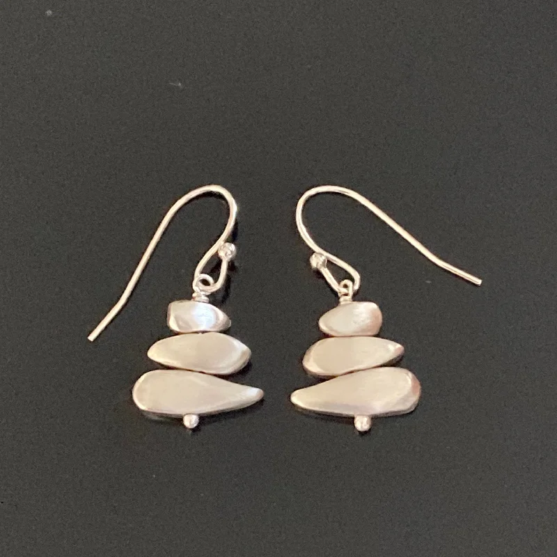 Snag Earrings Online-Stacked Brushed Sterling Silver Stones Earrings