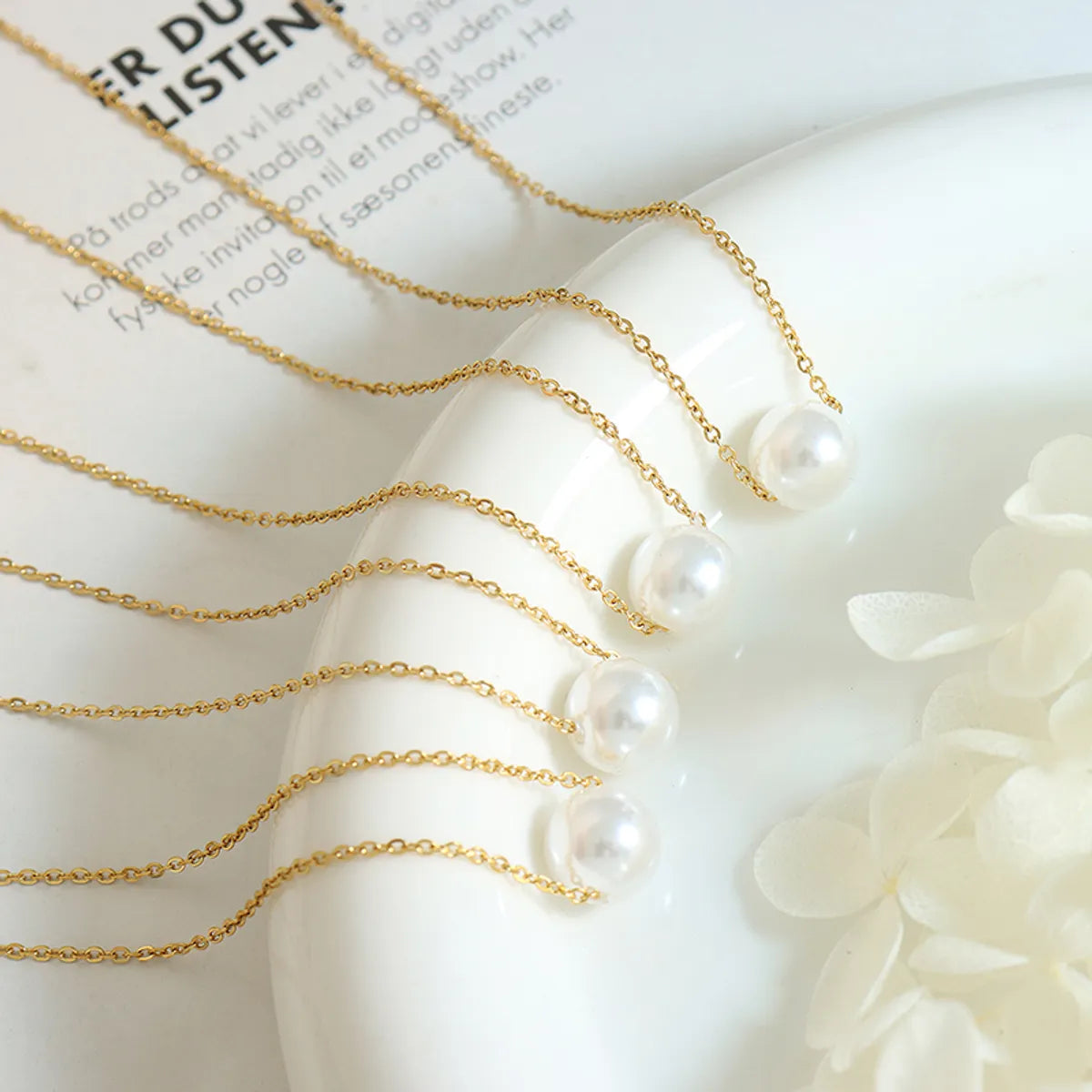 Necklaces For Crew Flair-1 Piece Simple Style Round Imitation Pearl Titanium Steel Women's Necklace