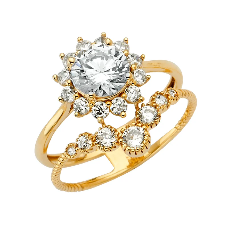 Best Full Rings-14K Solid Gold Round Cut CZ 2line Engagement OR Anniversary Ring