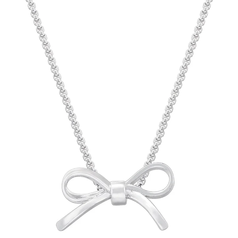 White Gold Color Bow Necklace