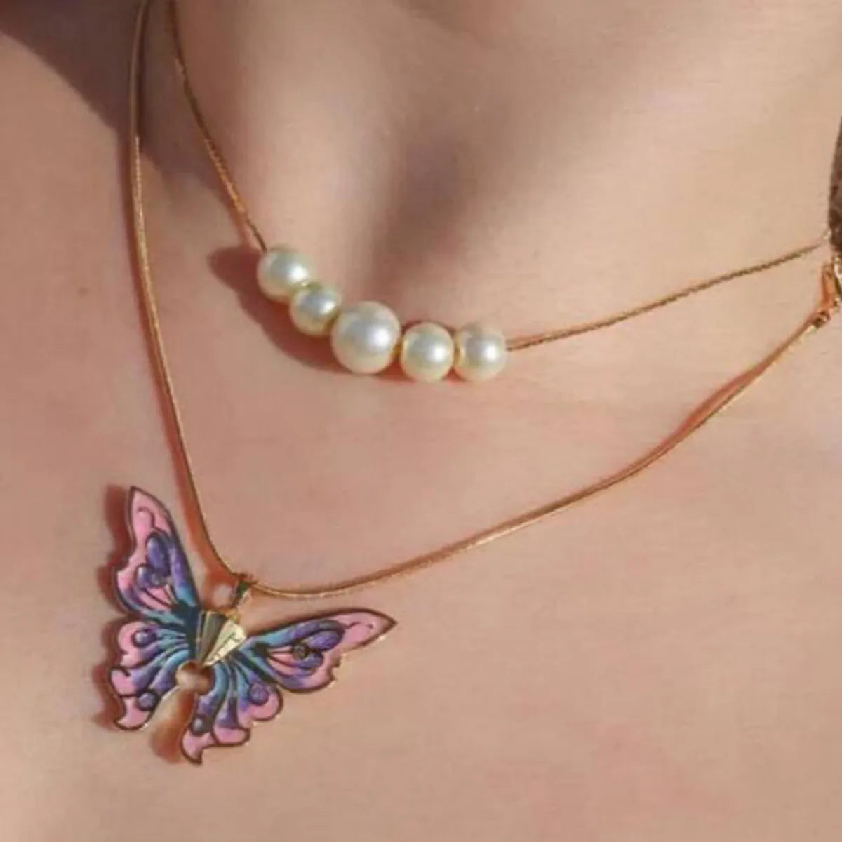 Necklaces Rust Tips-Fashion Butterfly Alloy Plating Artificial Pearls Necklace