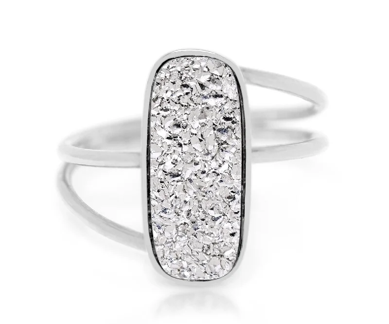 Keen Rings For Edge-Double Twist Rectangle Platinum Druzy Ring