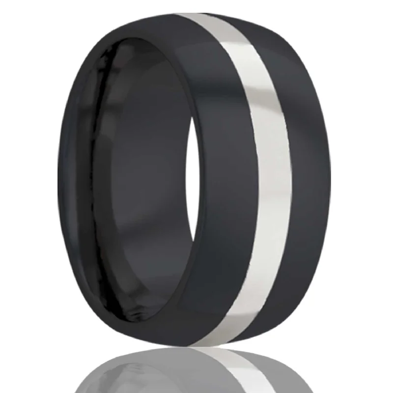 Rings Smithy Spotlights-Dome Zirconium Band with a Platinum Inlay Ring