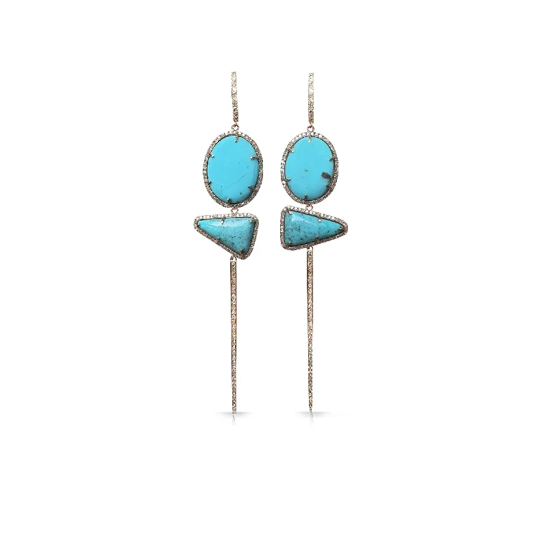 Earrings For Town Flair-14k Gold and Diamond Turquoise Earrings 2