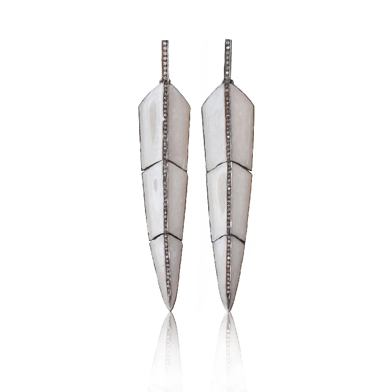 Earrings For Clean Trends-Pearl White Enamel Feather Earrings