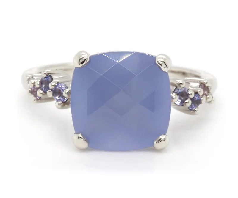 Rings Glimmer Tricks-Romantic Chalcedony Tanzanite and Sapphire Pastel Ring