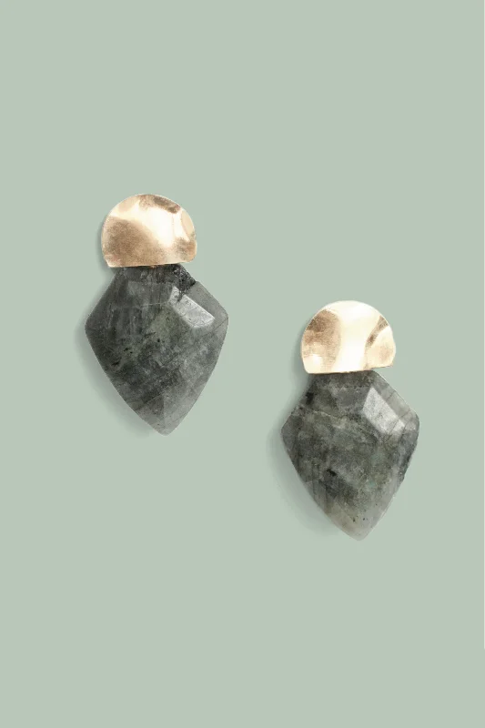 Earrings Pledge Info-Mini Shield Quartz Earrings - Labradorite