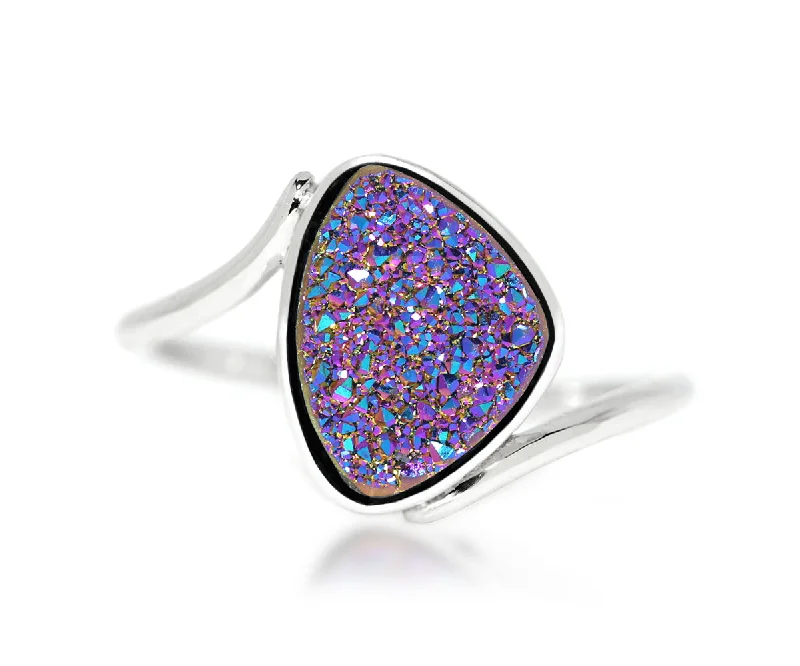 Rings Fortitude Marks-Bypass Trillion Purple Rainbow Druzy Ring