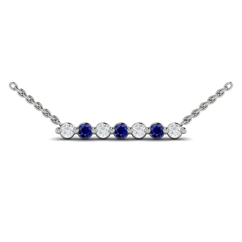 Necklaces For Hip Women-Diamond and Blue Sapphire  Bar Necklace