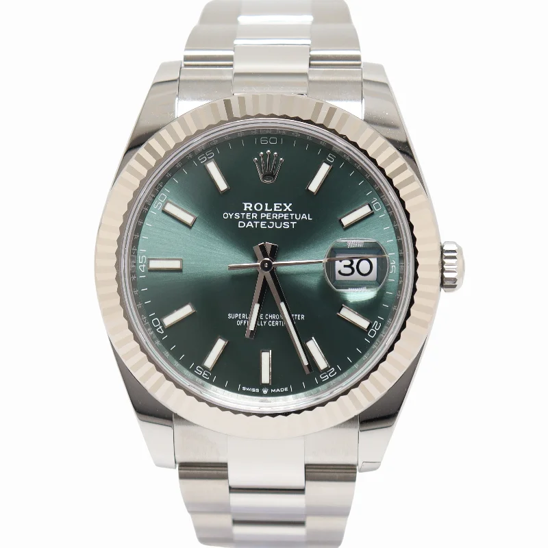 Watches With Satin Look-Rolex Datejust 41mm Green Dial Watch Ref# 126334