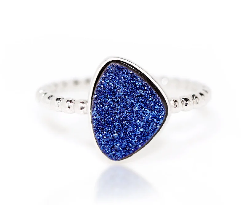 Rings For Gala Spotlight-Trillion Sapphire Blue Druzy Ring