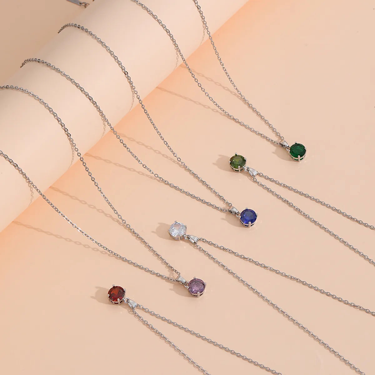 Necklaces For Soft Spark-304 Stainless Steel Copper Inlay Round Artificial Crystal Zircon Pendant Necklace