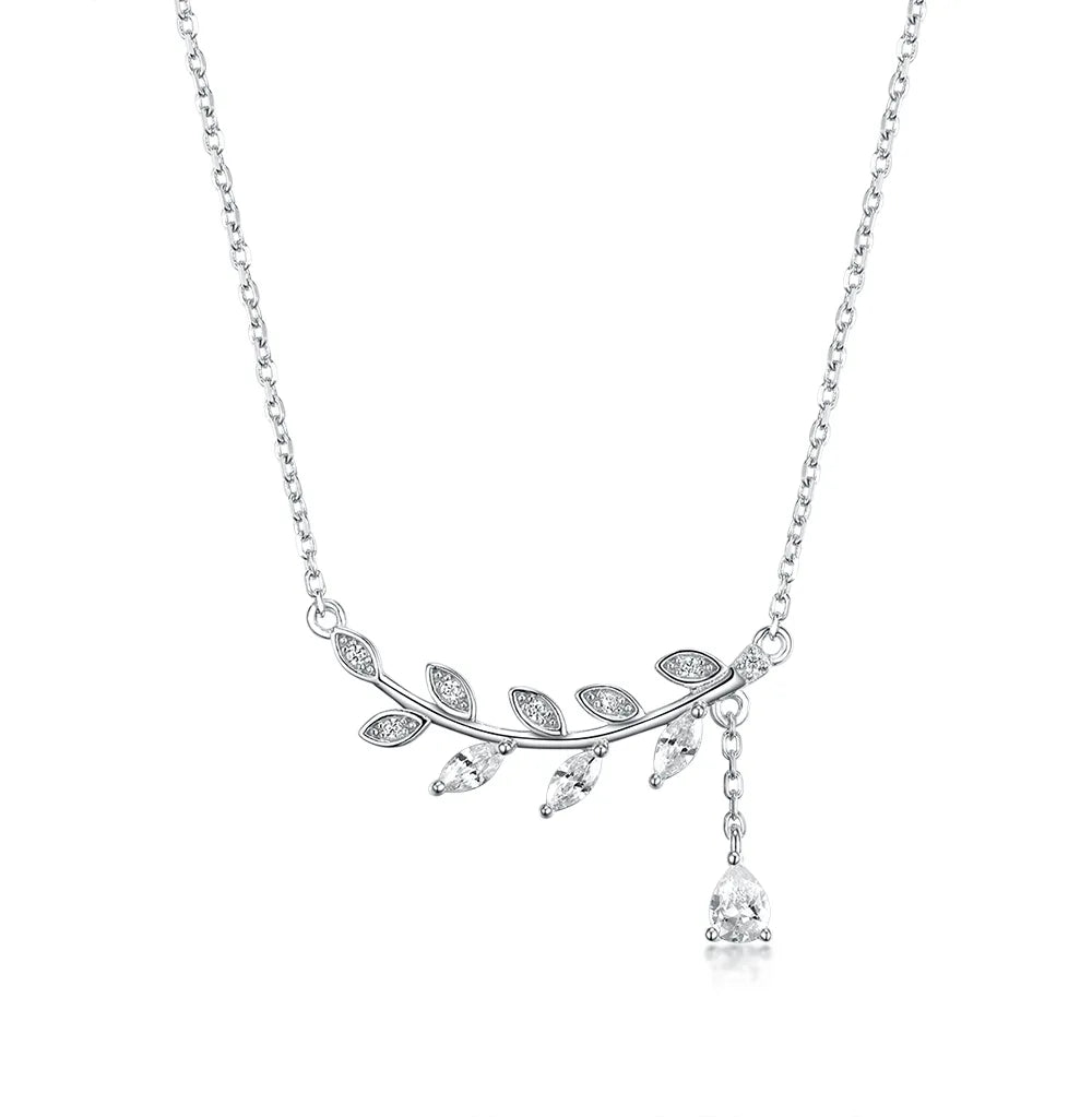 Necklaces Bulk Tips-Sterling Silver Elegant Leaf Leaves Plating Inlay Zircon Pendant Necklace